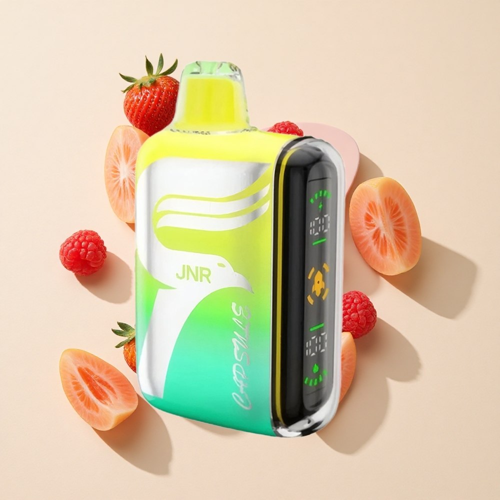 תות פטל דובדבן JNR Capsule 15000 Puffs ואפי חד פעמי סוללה 850mAh, נוזל 20ml, עוצמה 20W, 2%,5% ניקוטין