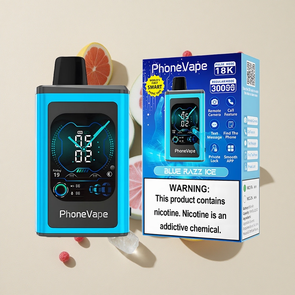 כחול פטל קרח JNR PhoneVape 30000 מכשיר חד פעמי 850mAh סוללה נטענת Type-C