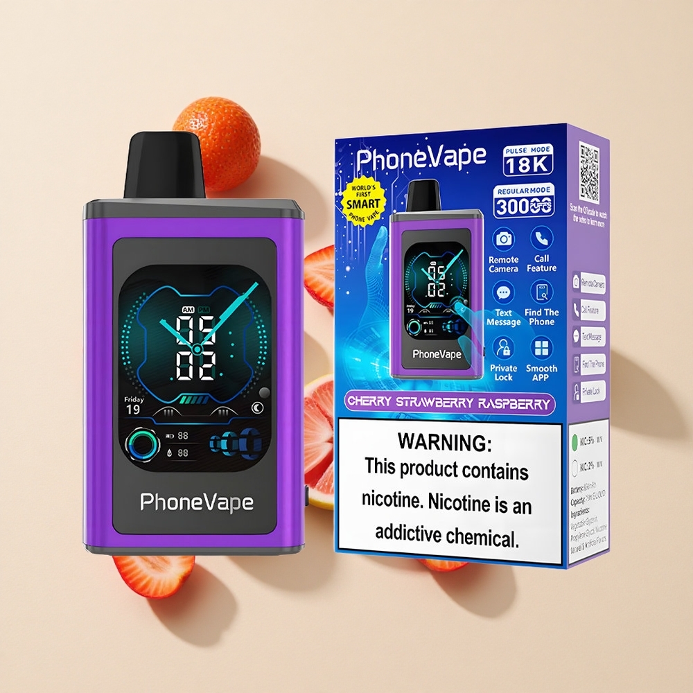 דובדבן תות פטל JNR PhoneVape 30000 מכשיר אידוי חד פעמי עם סוללת 850mAh Type-C נטענת