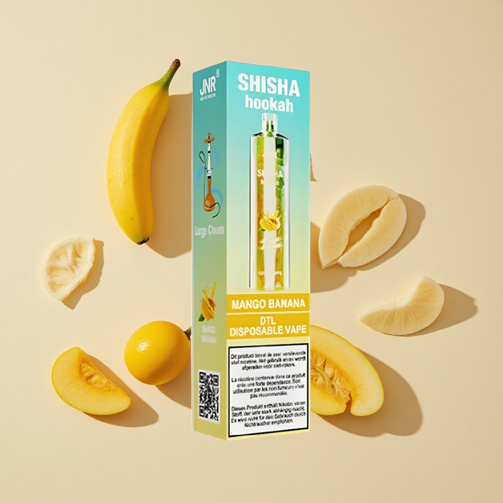 מנגו בננה JNR Shisha Hookah 12000 מקטרות, סוללה 750mAh, נוזל 24ml, סליל 0.6 אוהם, טעינת Type-C